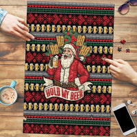 Santa Hold My Beer Christmas Puzzle with Beer Mugs and Holiday Pattern - Wonder Print Shop