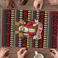 Santa Hold My Beer Christmas Puzzle with Beer Mugs and Holiday Pattern - Wonder Print Shop
