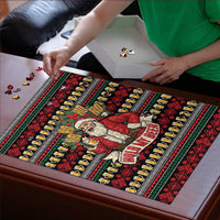 Santa Hold My Beer Christmas Puzzle with Beer Mugs and Holiday Pattern - Wonder Print Shop