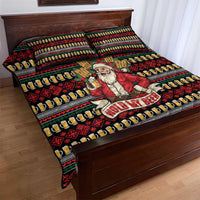 Santa Hold My Beer Christmas Quilt Bed Set with Beer Mugs and Holiday Pattern - Wonder Print Shop