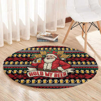 Santa Hold My Beer Christmas Round Carpet with Beer Mugs and Holiday Pattern - Wonder Print Shop