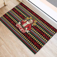 Santa Hold My Beer Christmas Rubber Doormat with Beer Mugs and Holiday Pattern - Wonder Print Shop