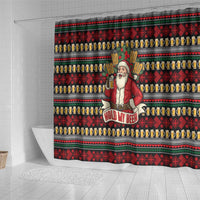 Santa Hold My Beer Christmas Shower Curtain with Beer Mugs and Holiday Pattern - Wonder Print Shop
