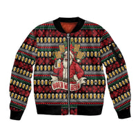 Santa Hold My Beer Christmas Sleeve Zip Bomber Jacket with Beer Mugs and Holiday Pattern - Wonder Print Shop
