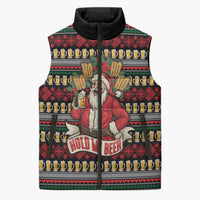 Santa Hold My Beer Christmas Sleeveless Puffer Jacket with Beer Mugs and Holiday Pattern - Wonder Print Shop