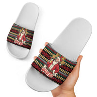 Santa Hold My Beer Christmas Slide Sandals with Beer Mugs and Holiday Pattern - Wonder Print Shop