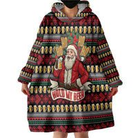 Santa Hold My Beer Christmas Wearable Blanket Hoodie with Beer Mugs and Holiday Pattern - Wonder Print Shop
