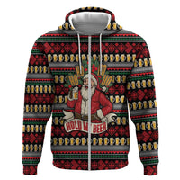 Santa Hold My Beer Christmas Zip Hoodie with Beer Mugs and Holiday Pattern - Wonder Print Shop