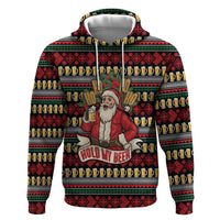 Santa Hold My Beer Christmas Zip Hoodie with Beer Mugs and Holiday Pattern - Wonder Print Shop