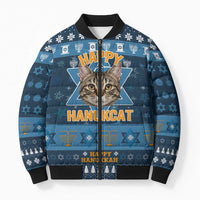 Happy Hanukcat Christmas Design Bomber Puffer Jacket Xmas Holiday Patterns - Wonder Print Shop