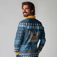 Happy Hanukcat Christmas Design Long Sleeve Polo Shirt Xmas Holiday Patterns - Wonder Print Shop