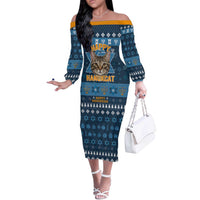 Happy Hanukcat Christmas Design Off The Shoulder Long Sleeve Dress Xmas Holiday Patterns - Wonder Print Shop