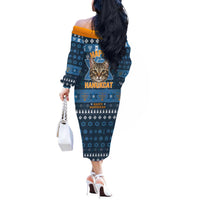 Happy Hanukcat Christmas Design Off The Shoulder Long Sleeve Dress Xmas Holiday Patterns - Wonder Print Shop