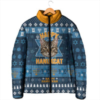 Happy Hanukcat Christmas Design Padded Jacket Xmas Holiday Patterns - Wonder Print Shop