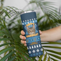 Happy Hanukcat Christmas Design Skinny Tumbler Xmas Holiday Patterns - Wonder Print Shop