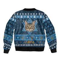 Happy Hanukcat Christmas Design Sleeve Zip Bomber Jacket Xmas Holiday Patterns - Wonder Print Shop