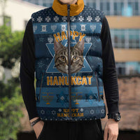 Happy Hanukcat Christmas Design Sleeveless Puffer Jacket Xmas Holiday Patterns - Wonder Print Shop