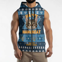 Happy Hanukcat Christmas Design Sleeveless Zip Hoodie Xmas Holiday Patterns - Wonder Print Shop