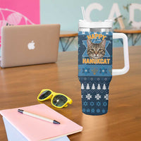 Happy Hanukcat Christmas Design Tumbler With Handle Xmas Holiday Patterns - Wonder Print Shop