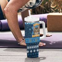 Happy Hanukcat Christmas Design Tumbler With Handle Xmas Holiday Patterns - Wonder Print Shop