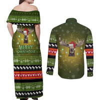 Merry ChristMoose Christmas Couples Matching Off Shoulder Maxi Dress and Long Sleeve Button Shirt Xmas Holiday Patterns - Wonder Print Shop
