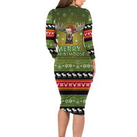 Merry ChristMoose Christmas Long Sleeve Bodycon Dress Xmas Holiday Patterns - Wonder Print Shop