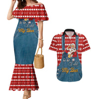 Ho Ho Hold My Beer Santa Christmas Design Couples Matching Mermaid Dress and Hawaiian Shirt Xmas Holiday Patterns - Wonder Print Shop