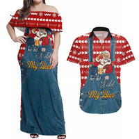 Ho Ho Hold My Beer Santa Christmas Design Couples Matching Off Shoulder Maxi Dress and Hawaiian Shirt Xmas Holiday Patterns - Wonder Print Shop