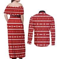 Ho Ho Hold My Beer Santa Christmas Design Couples Matching Off Shoulder Maxi Dress and Long Sleeve Button Shirt Xmas Holiday Patterns - Wonder Print Shop