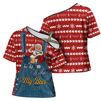 Ho Ho Hold My Beer Santa Christmas Design Cross Shoulder Shirt Xmas Holiday Patterns - Wonder Print Shop