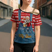 Ho Ho Hold My Beer Santa Christmas Design Cross Shoulder Shirt Xmas Holiday Patterns - Wonder Print Shop