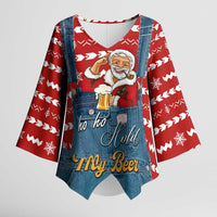 Ho Ho Hold My Beer Santa Christmas Design Kimono Sleeve Blouse Xmas Holiday Patterns - Wonder Print Shop
