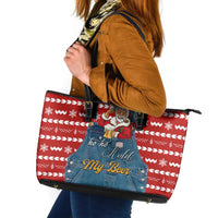 Ho Ho Hold My Beer Santa Christmas Design Leather Tote Bag Xmas Holiday Patterns - Wonder Print Shop