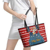Ho Ho Hold My Beer Santa Christmas Design Leather Tote Bag Xmas Holiday Patterns - Wonder Print Shop
