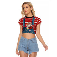 Ho Ho Hold My Beer Santa Christmas Design Raglan Cropped T Shirt Xmas Holiday Patterns - Wonder Print Shop