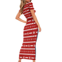 Ho Ho Hold My Beer Santa Christmas Design Short Sleeve Bodycon Dress Xmas Holiday Patterns - Wonder Print Shop