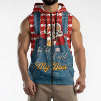 Ho Ho Hold My Beer Santa Christmas Design Sleeveless Zip Hoodie Xmas Holiday Patterns - Wonder Print Shop