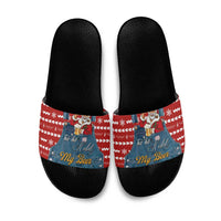 Ho Ho Hold My Beer Santa Christmas Design Slide Sandals Xmas Holiday Patterns - Wonder Print Shop
