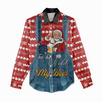 Ho Ho Hold My Beer Santa Christmas Design Women Casual Shirt Xmas Holiday Patterns - Wonder Print Shop