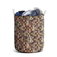 Kuba Flow Laundry Basket with Geometric Tribal Blocks and Earth-Tone Mosaic Design - Wonder Print Shop