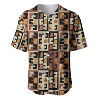 Kuba Flow Baseball Jersey with Geometric Tribal Blocks and Earth-Tone Mosaic Design - Wonder Print Shop