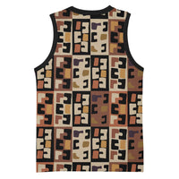 Kuba Flow Basketball Jersey with Geometric Tribal Blocks and Earth-Tone Mosaic Design - Wonder Print Shop