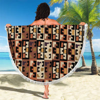 Kuba Flow Beach Blanket with Geometric Tribal Blocks and Earth-Tone Mosaic Design - Wonder Print Shop