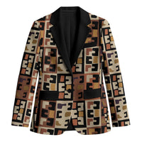 Kuba Flow Blazer with Geometric Tribal Blocks and Earth-Tone Mosaic Design - Wonder Print Shop