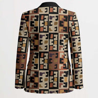 Kuba Flow Blazer with Geometric Tribal Blocks and Earth-Tone Mosaic Design - Wonder Print Shop