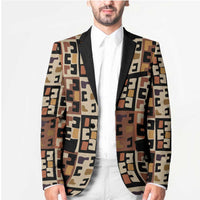 Kuba Flow Blazer with Geometric Tribal Blocks and Earth-Tone Mosaic Design - Wonder Print Shop