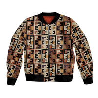 Kuba Flow Bomber Jacket with Geometric Tribal Blocks and Earth-Tone Mosaic Design - Wonder Print Shop