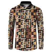 Kuba Flow Button Sweatshirt with Geometric Tribal Blocks and Earth-Tone Mosaic Design - Wonder Print Shop