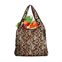 Kuba Flow Grocery Bag with Geometric Tribal Blocks and Earth-Tone Mosaic Design - Wonder Print Shop