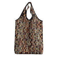 Kuba Flow Grocery Bag with Geometric Tribal Blocks and Earth-Tone Mosaic Design - Wonder Print Shop